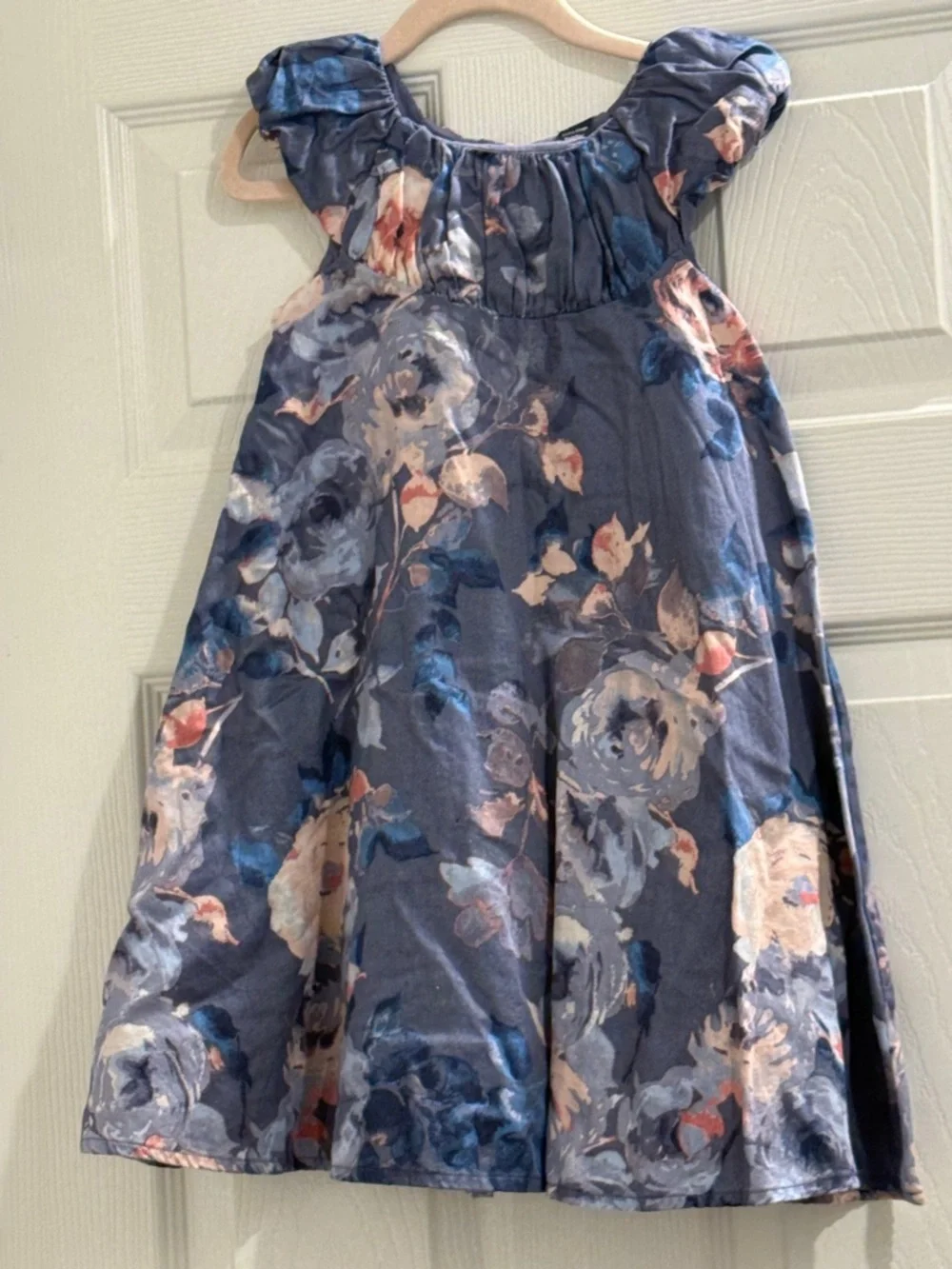 GAP Blue Floral Print Casual Dress with Blush Accents